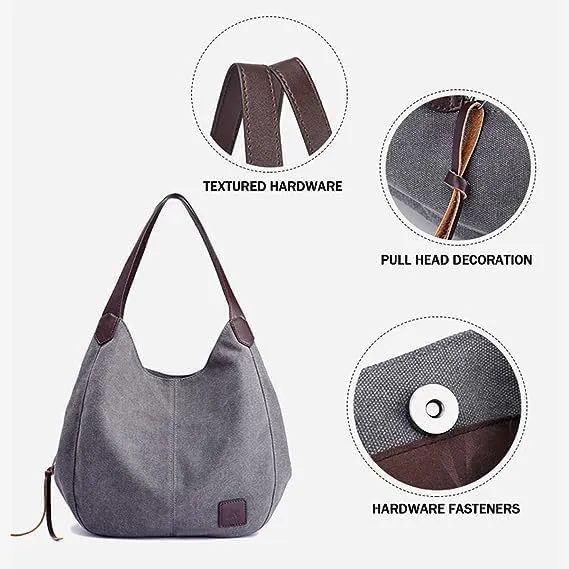 Women Canvas Hobo Purse Multi Pocket Handbags Shoulder Bags Totes Purses