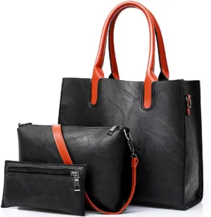 Women Handbags Designer PU Leather Large Tote Ladies Handbags Top Shoulder Bag 3pcs Set