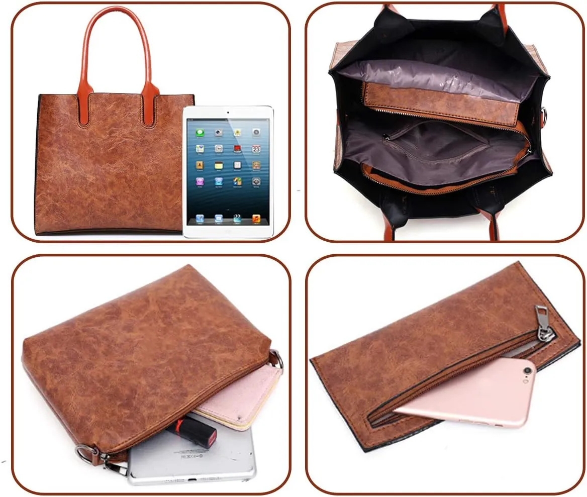 Women Handbags Designer PU Leather Large Tote Ladies Handbags Top Shoulder Bag 3pcs Set