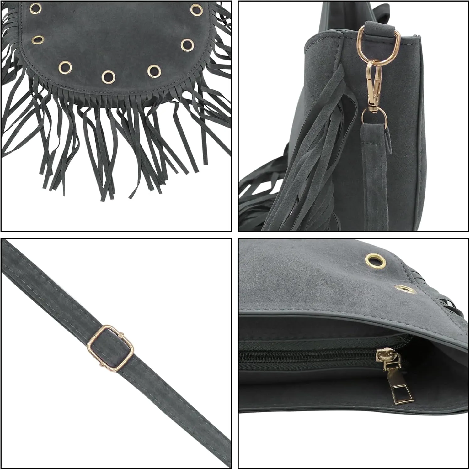 Women's Fringe Crossbody Bag Shoulder Bag Tassel Chest Fanny Pack for Women Girls Black Belt Travel Pouch