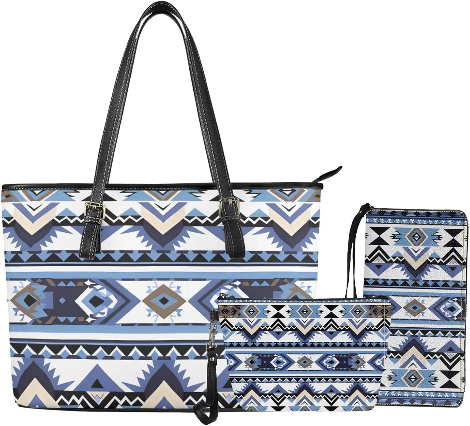 Women's Handbag Makeup Bag and Wallet Set of 3 Pack Tote Bags Purse for Beach, Work, Office