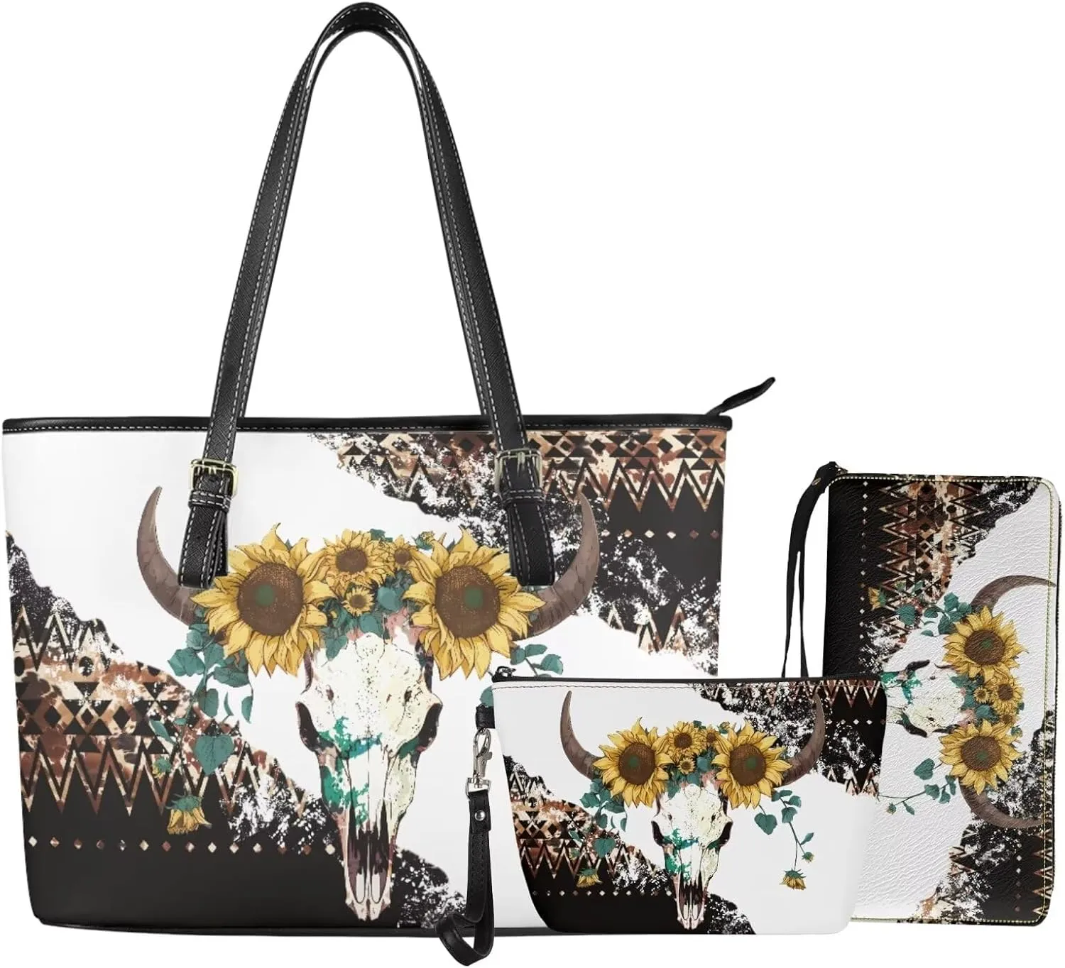 Women's Handbag Makeup Bag and Wallet Set of 3 Pack Tote Bags Purse for Beach, Work, Office