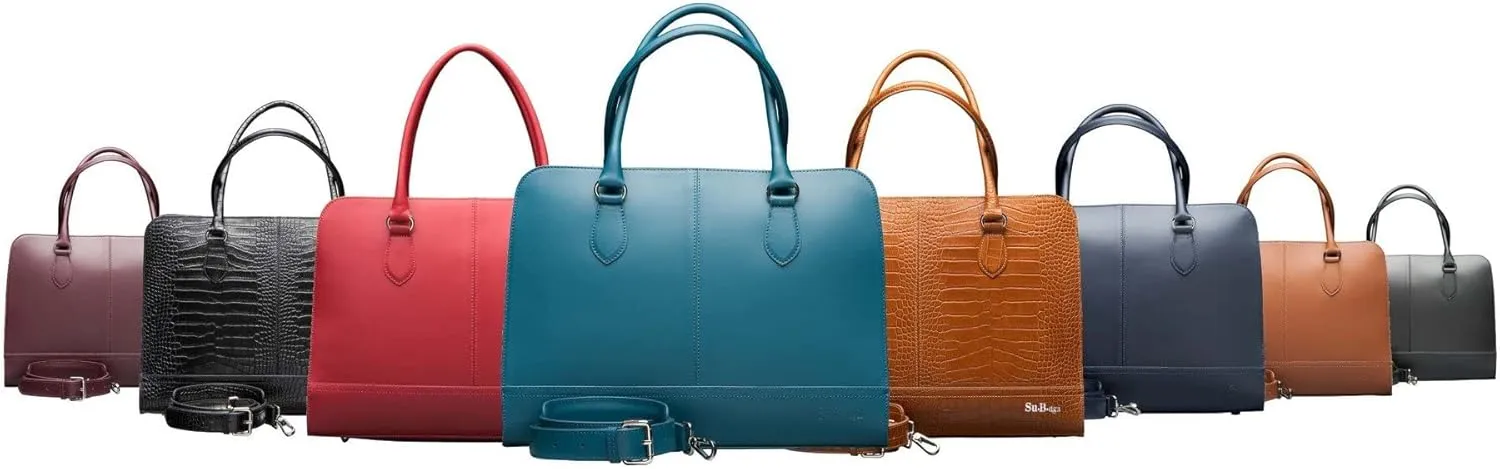 Women’s Laptop Bag – Fits 14" and 13" Laptops, Croco Print Leather, Dutch Design, Made in Italy, with Trolley Strap
