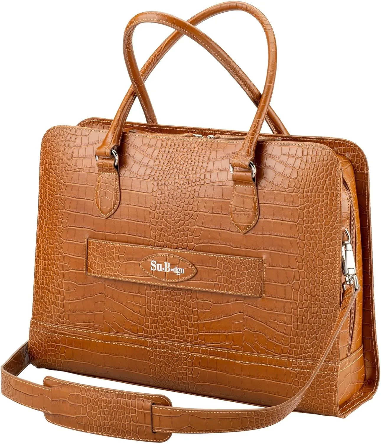 Women’s Laptop Bag – Fits 14" and 13" Laptops, Croco Print Leather, Dutch Design, Made in Italy, with Trolley Strap