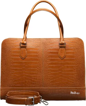 Women’s Laptop Bag – Fits 14" and 13" Laptops, Croco Print Leather, Dutch Design, Made in Italy, with Trolley Strap
