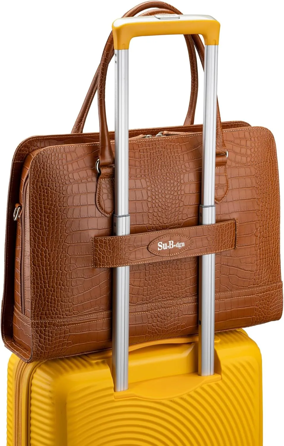 Women’s Laptop Bag – Fits 14" and 13" Laptops, Croco Print Leather, Dutch Design, Made in Italy, with Trolley Strap