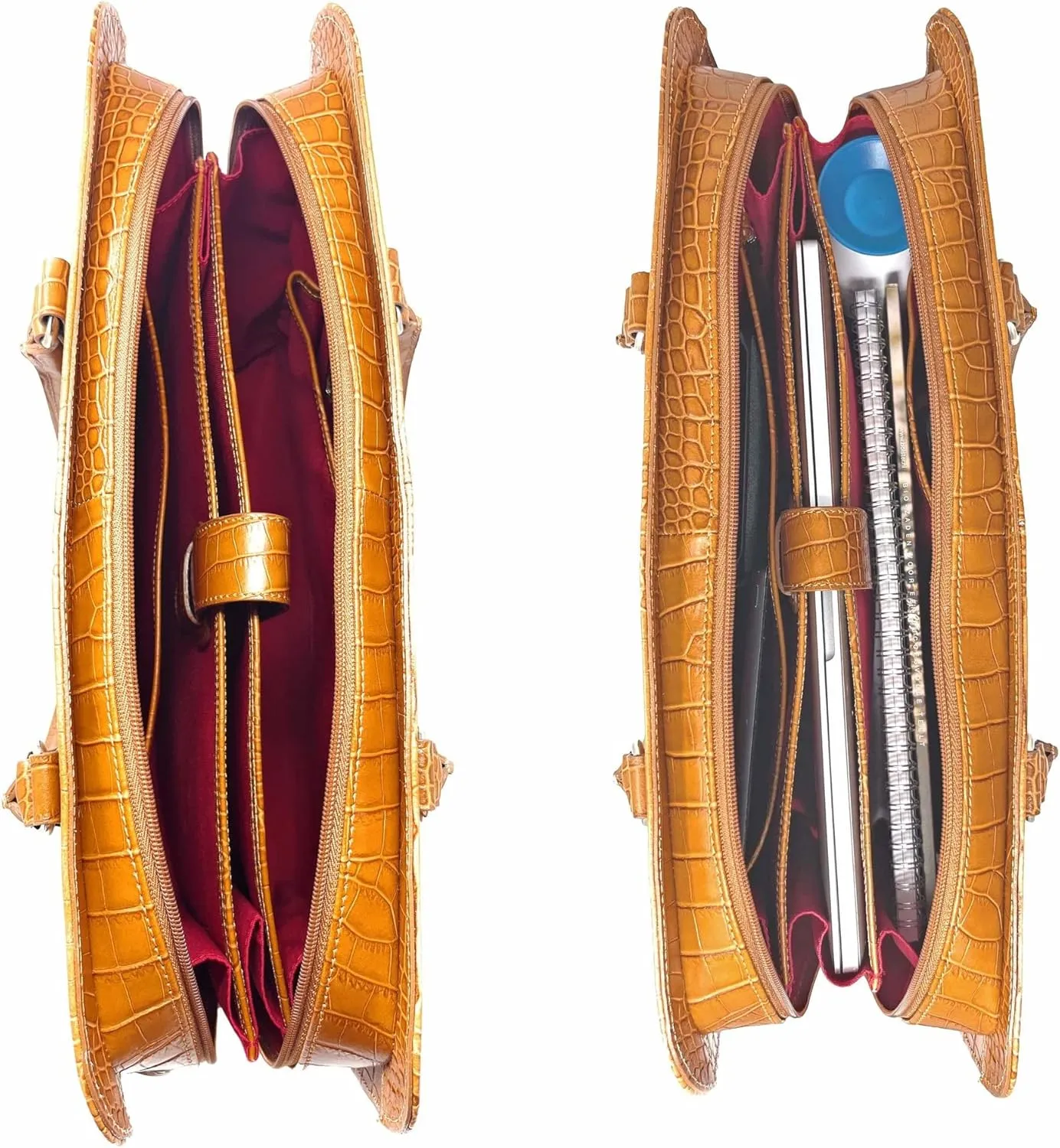 Women’s Laptop Bag – Fits 14" and 13" Laptops, Croco Print Leather, Dutch Design, Made in Italy, with Trolley Strap