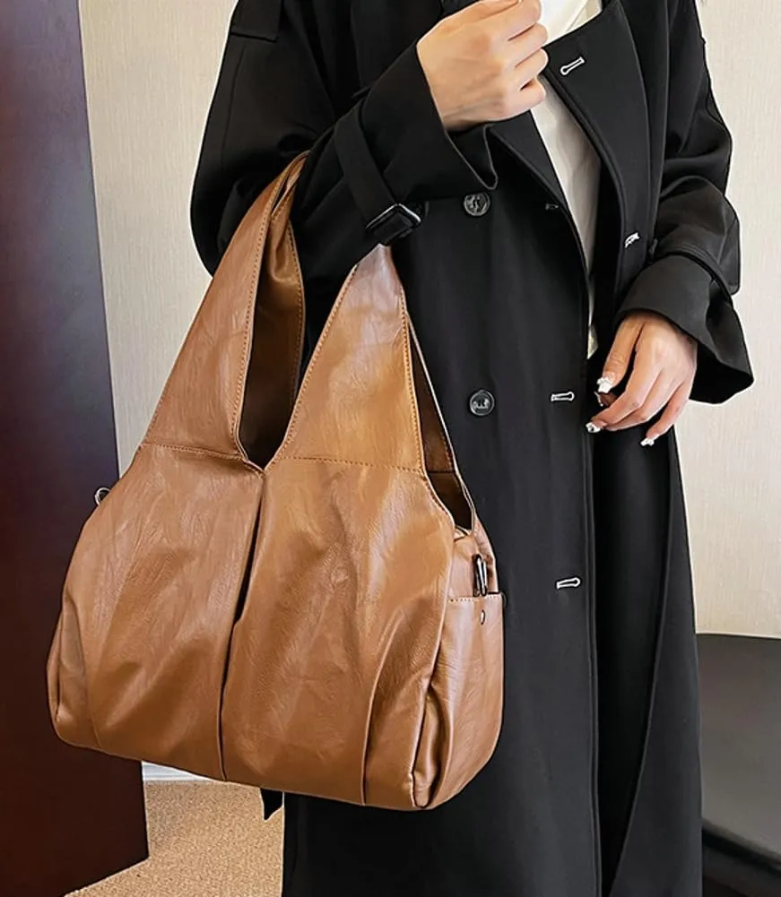 Womens Large Tote Bag Retro Soft PU Leather Handbags Fashion Shoulder Crossbody Bags Top Handle Purse Work Satchel