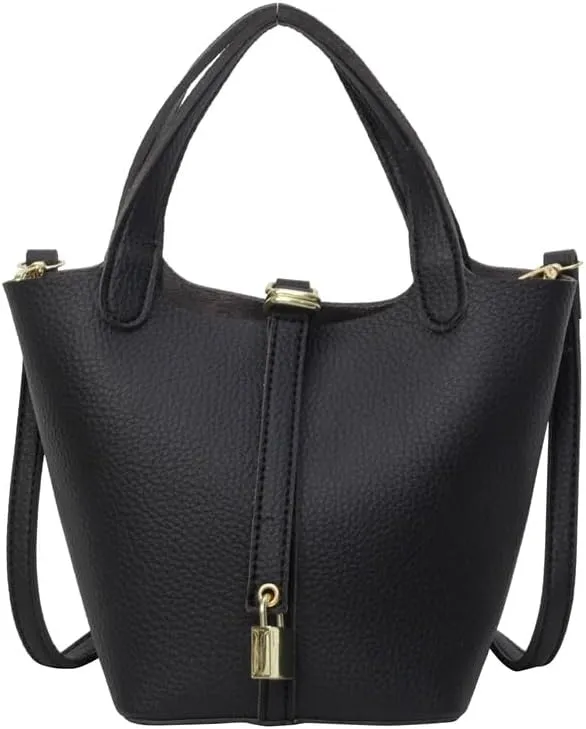 Women's Synthetic Leather Handbags Bucket Type Shoulder Bags Adjustable Crossbody Bag Latch Purses