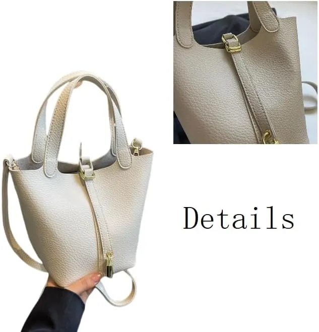 Women's Synthetic Leather Handbags Bucket Type Shoulder Bags Adjustable Crossbody Bag Latch Purses