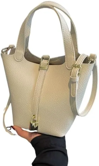 Women's Synthetic Leather Handbags Bucket Type Shoulder Bags Adjustable Crossbody Bag Latch Purses