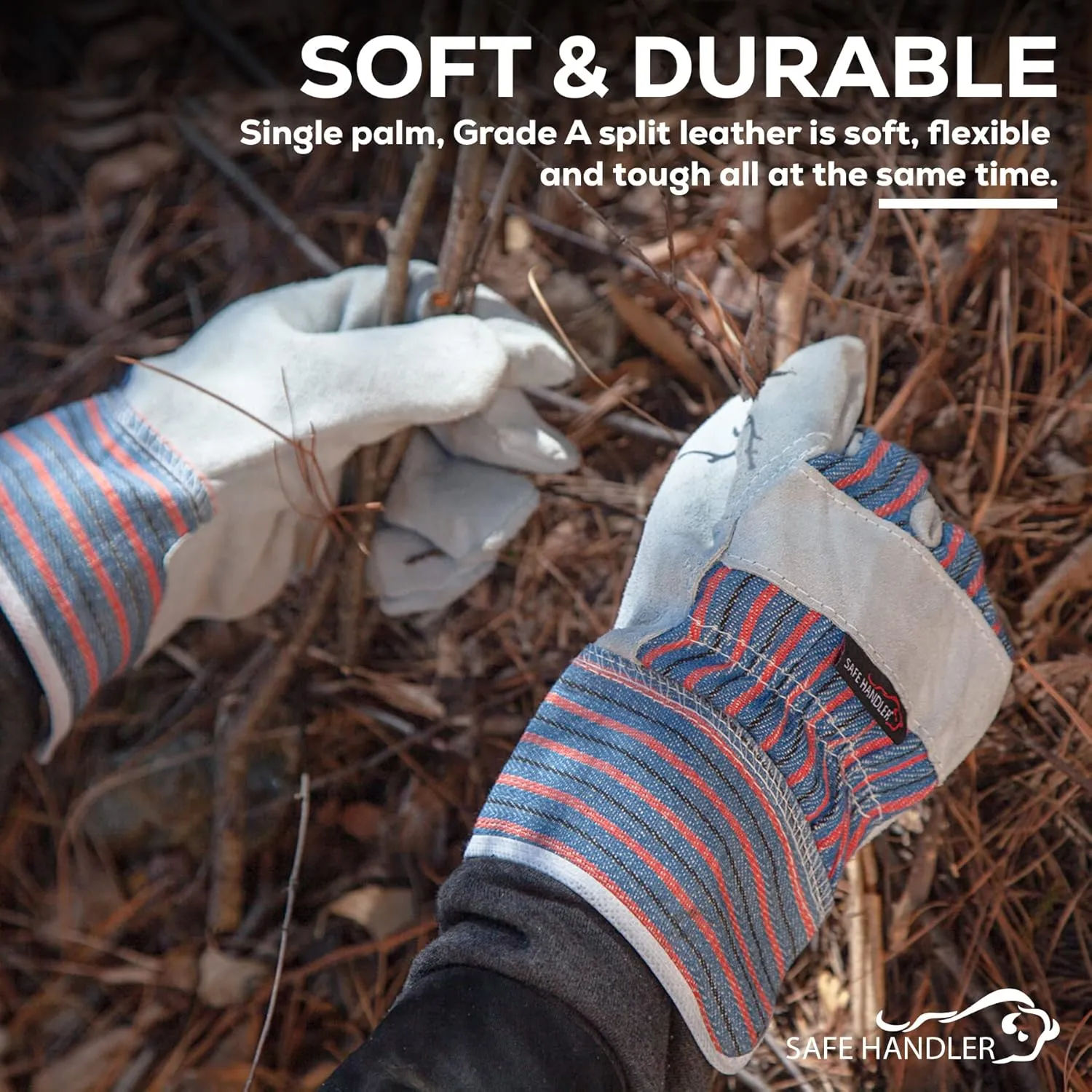 Work Leather Gloves with Cool Cotton Lined Backing Lightweight & Versatile Split Leather Safety Cuff Work Gloves