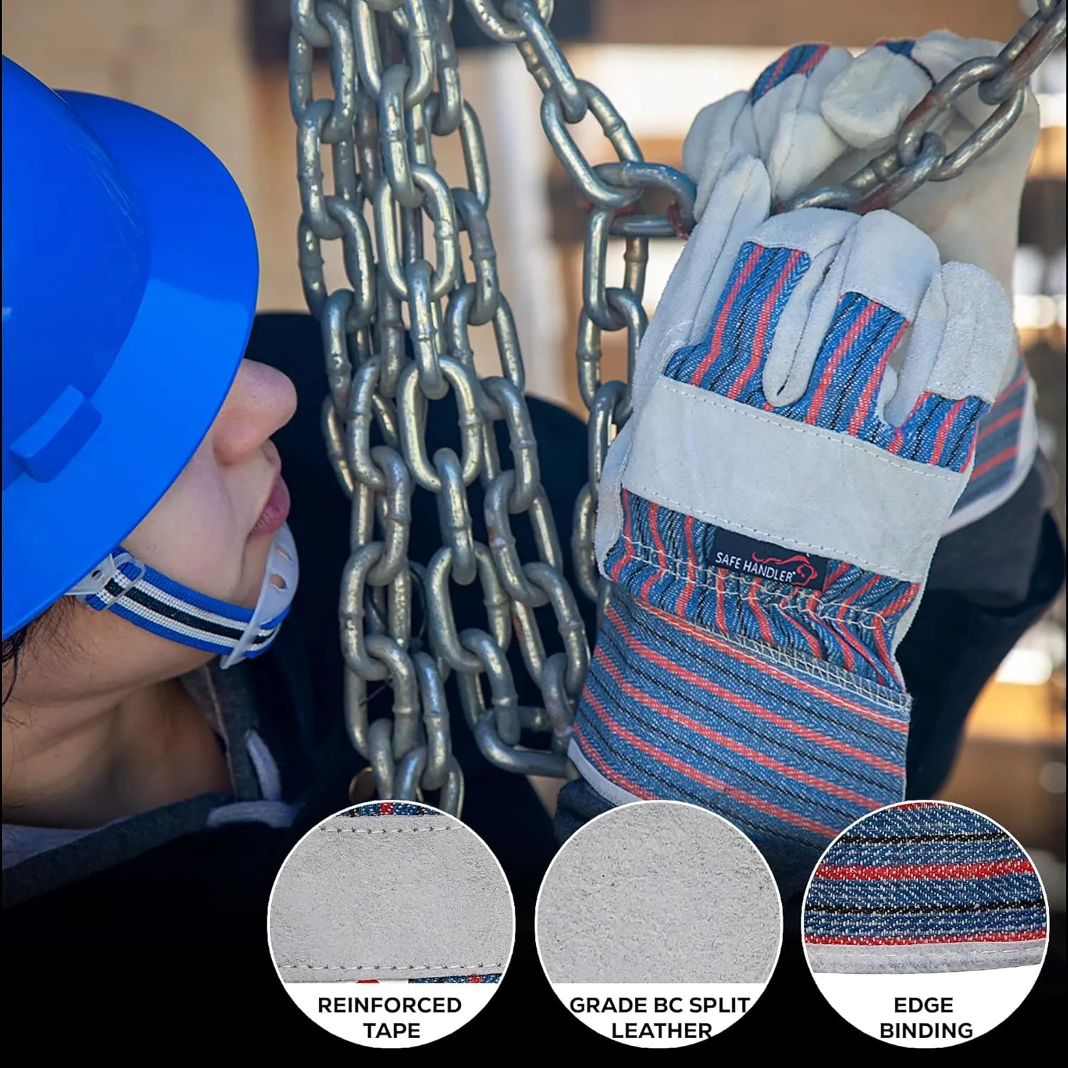 Work Leather Gloves with Cool Cotton Lined Backing Lightweight & Versatile Split Leather Safety Cuff Work Gloves