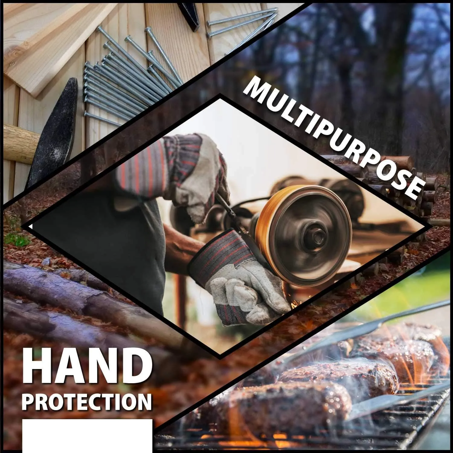 Work Leather Gloves with Cool Cotton Lined Backing Lightweight & Versatile Split Leather Safety Cuff Work Gloves