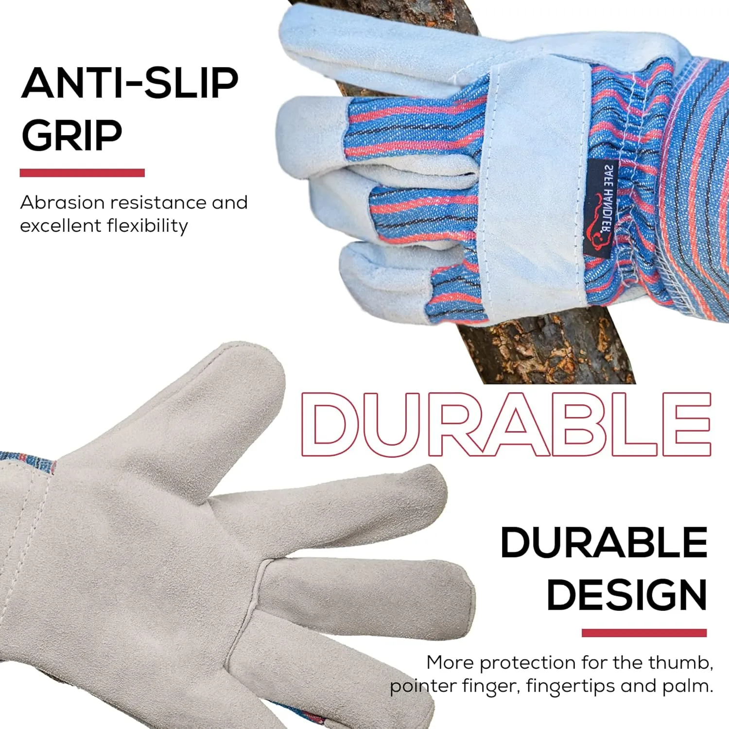 Work Leather Gloves with Cool Cotton Lined Backing Lightweight & Versatile Split Leather Safety Cuff Work Gloves