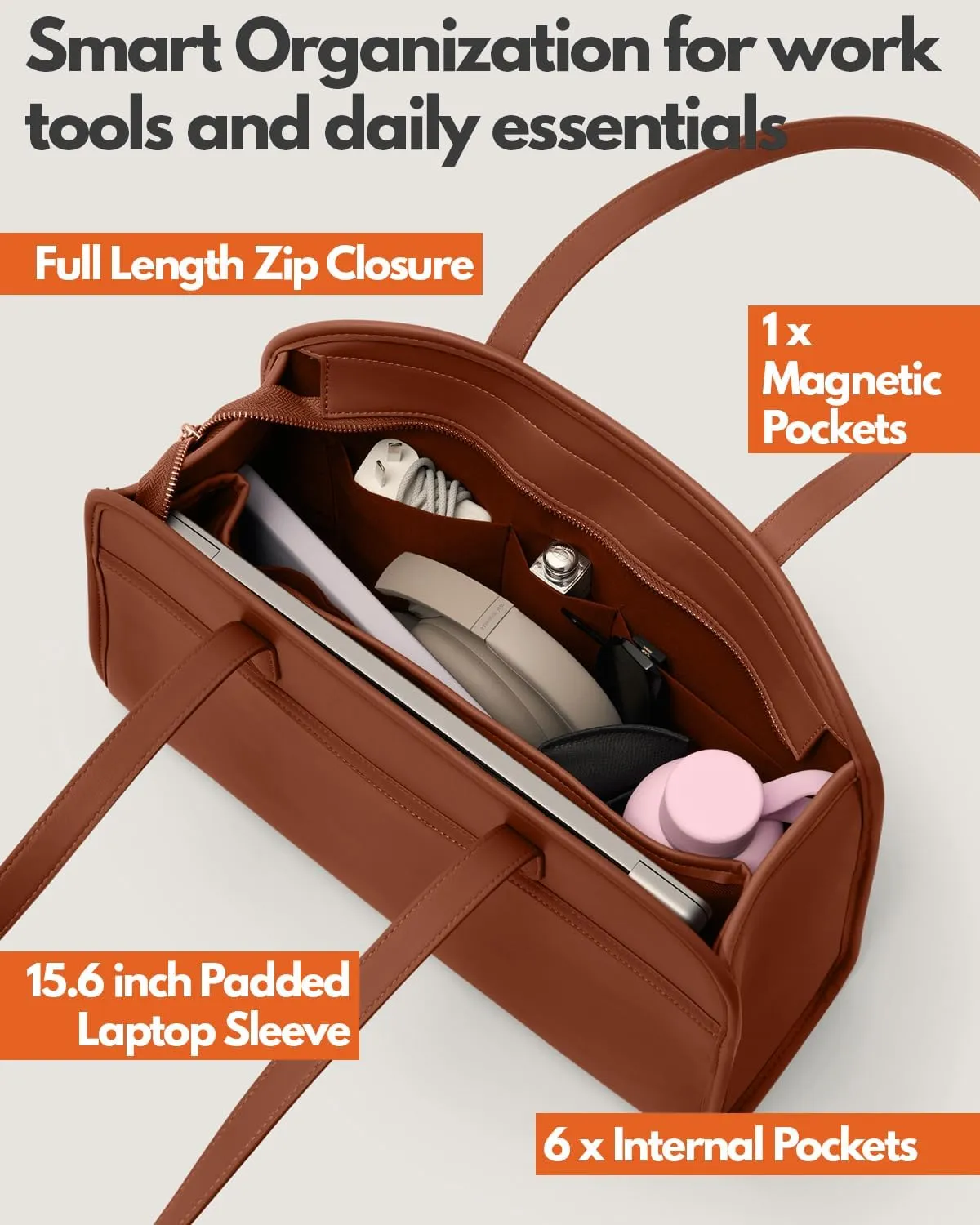 Work Tote Bags for Women 15.6 Inch - Laptop Tote Bag with Zip Compartments - Briefcase for Women Professional for Computer