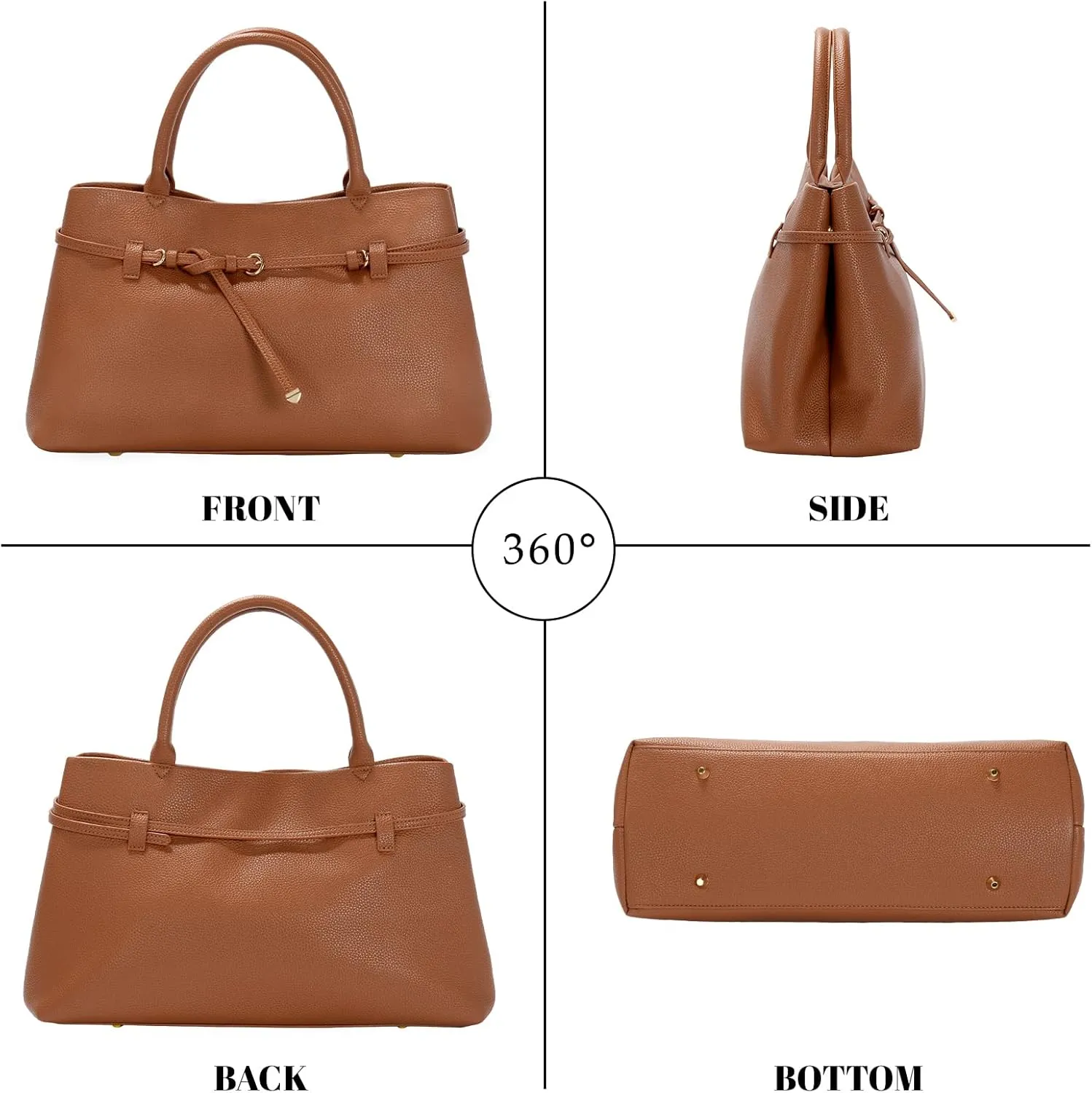 Work Tote Purses and Handbags for Women Vegan Leather Belted Top-handle Satchel Shoulder Bags with Long Strap