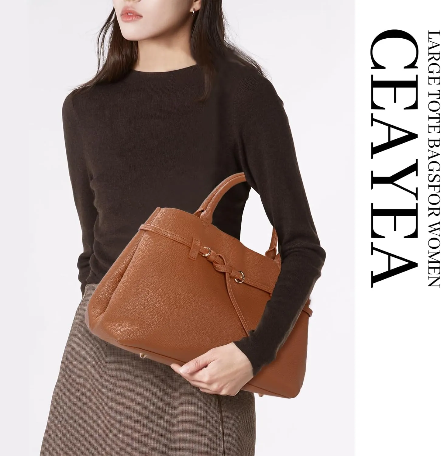 Work Tote Purses and Handbags for Women Vegan Leather Belted Top-handle Satchel Shoulder Bags with Long Strap