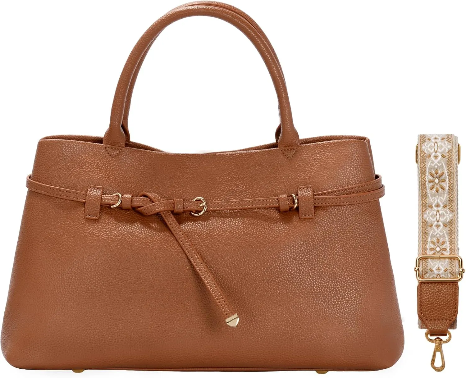 Work Tote Purses and Handbags for Women Vegan Leather Belted Top-handle Satchel Shoulder Bags with Long Strap