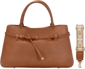 Work Tote Purses and Handbags for Women Vegan Leather Belted Top-handle Satchel Shoulder Bags with Long Strap