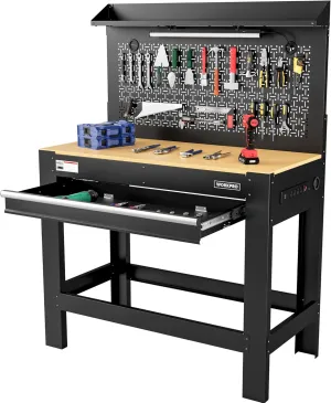 WORKPRO Garage Workbench with Storage, 45" Workbench with Pegboard, Power Outlets and Light, 800 LBS Multipurpose Work Bench for Garage, Warehouse, Workshop