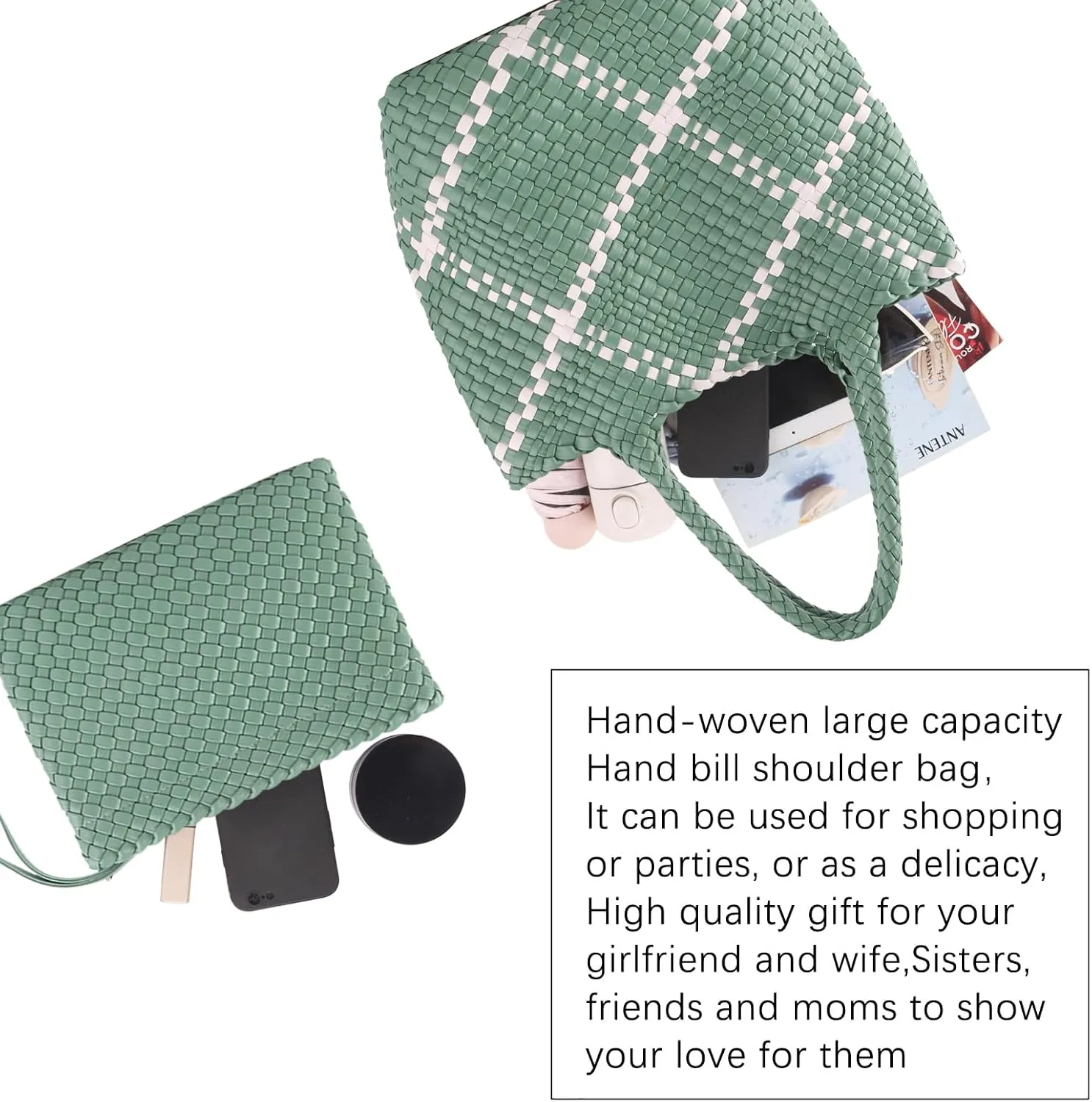 Woven Bag for Women Vegan Leather Tote Bag Large Summer Beach Travel Handbag and Clutch Retro Handmade Shoulder Bag
