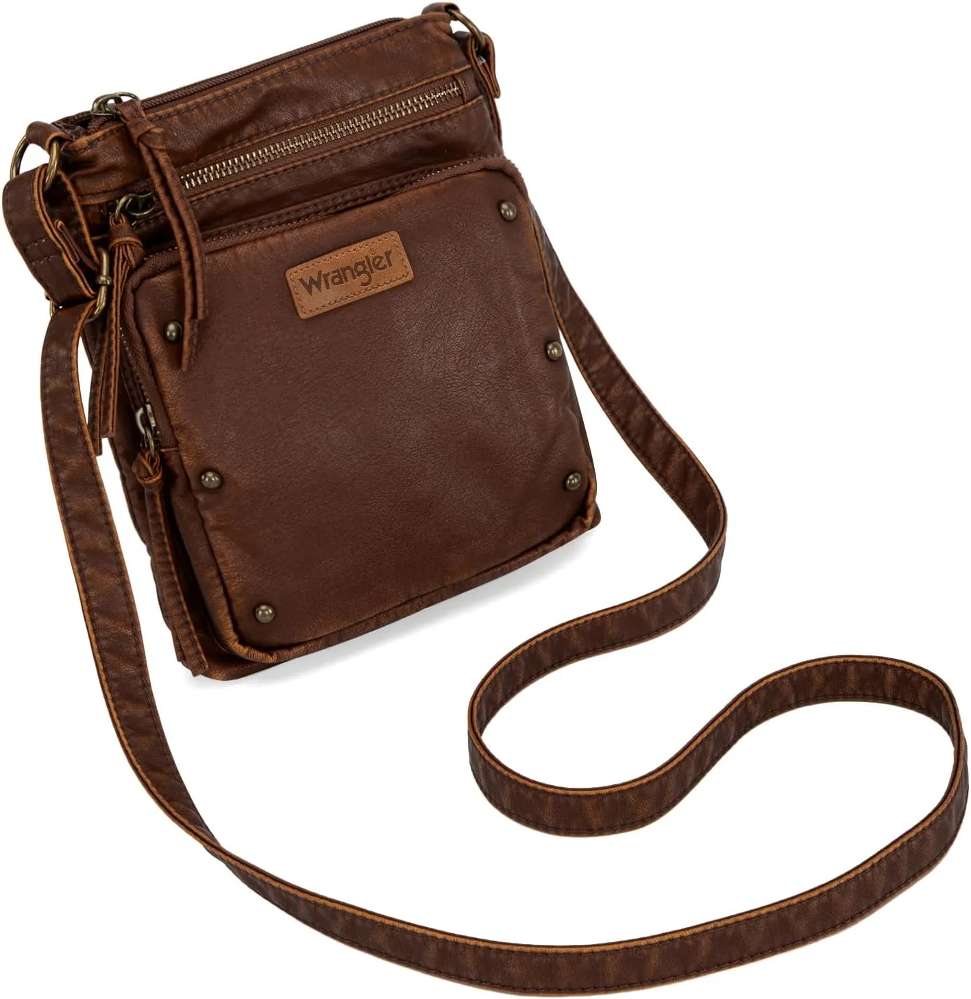 Wrangler Crossbody Bag for Women Small Soft Washed Leather Multi Pocket Shoulder Purses