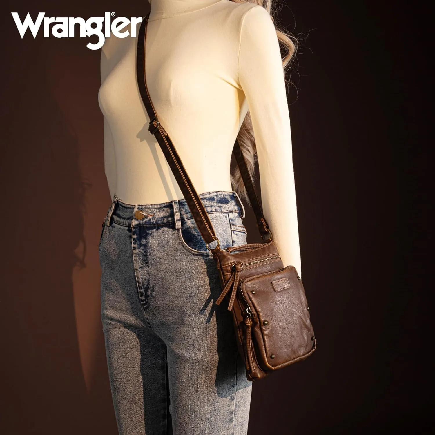 Wrangler Crossbody Bag for Women Small Soft Washed Leather Multi Pocket Shoulder Purses