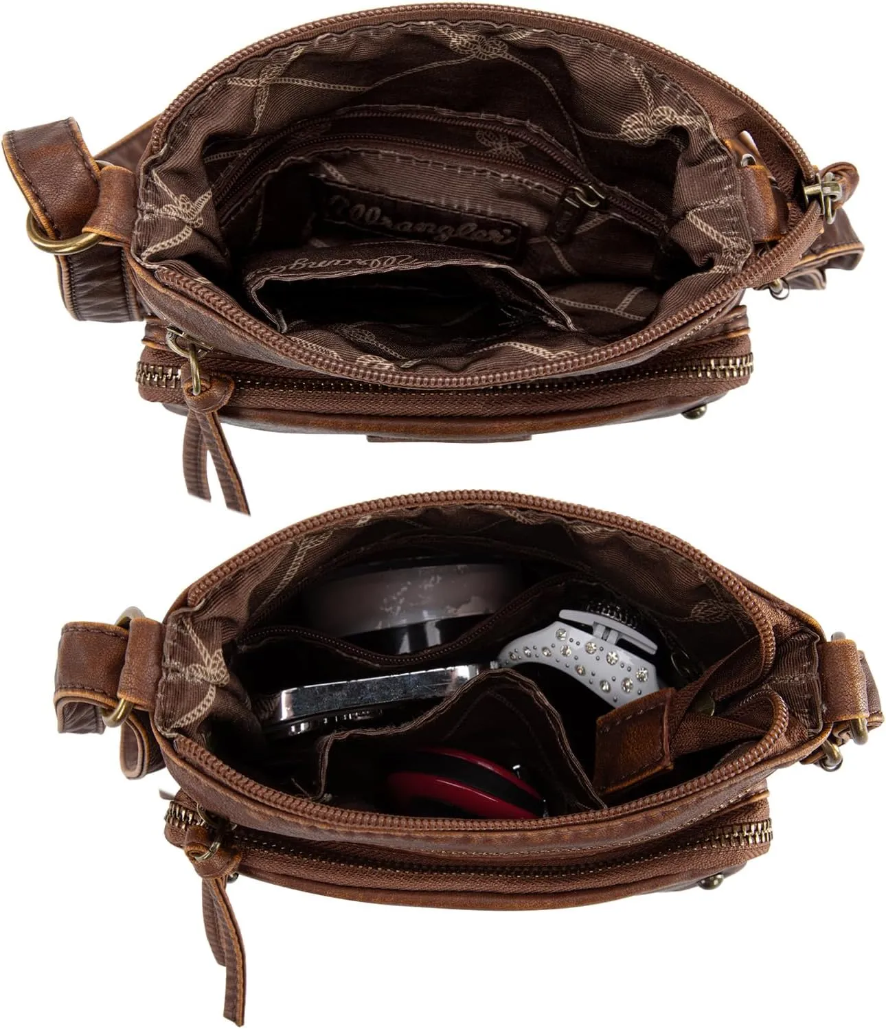 Wrangler Crossbody Bag for Women Small Soft Washed Leather Multi Pocket Shoulder Purses