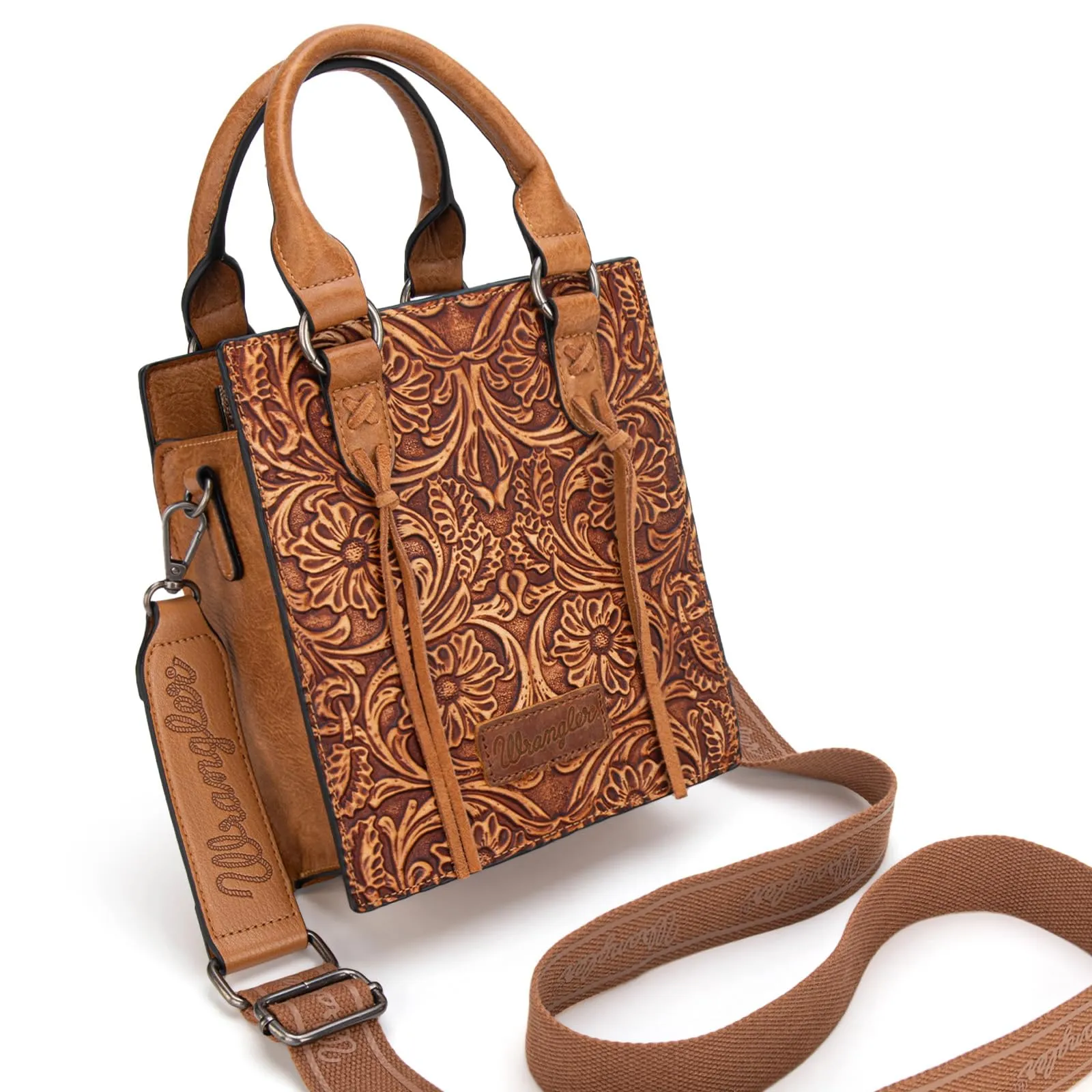 Wrangler Small Crossbody Bag for Women Wallet Women Fringe Top handle handbag Mini Purse and Embossed Western Purse WG271-8119LBR