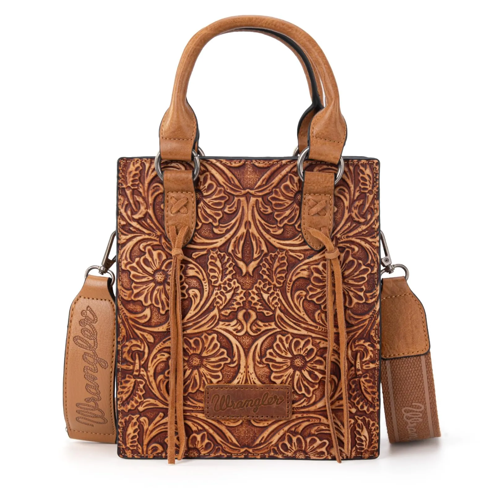 Wrangler Small Crossbody Bag for Women Wallet Women Fringe Top handle handbag Mini Purse and Embossed Western Purse WG271-8119LBR