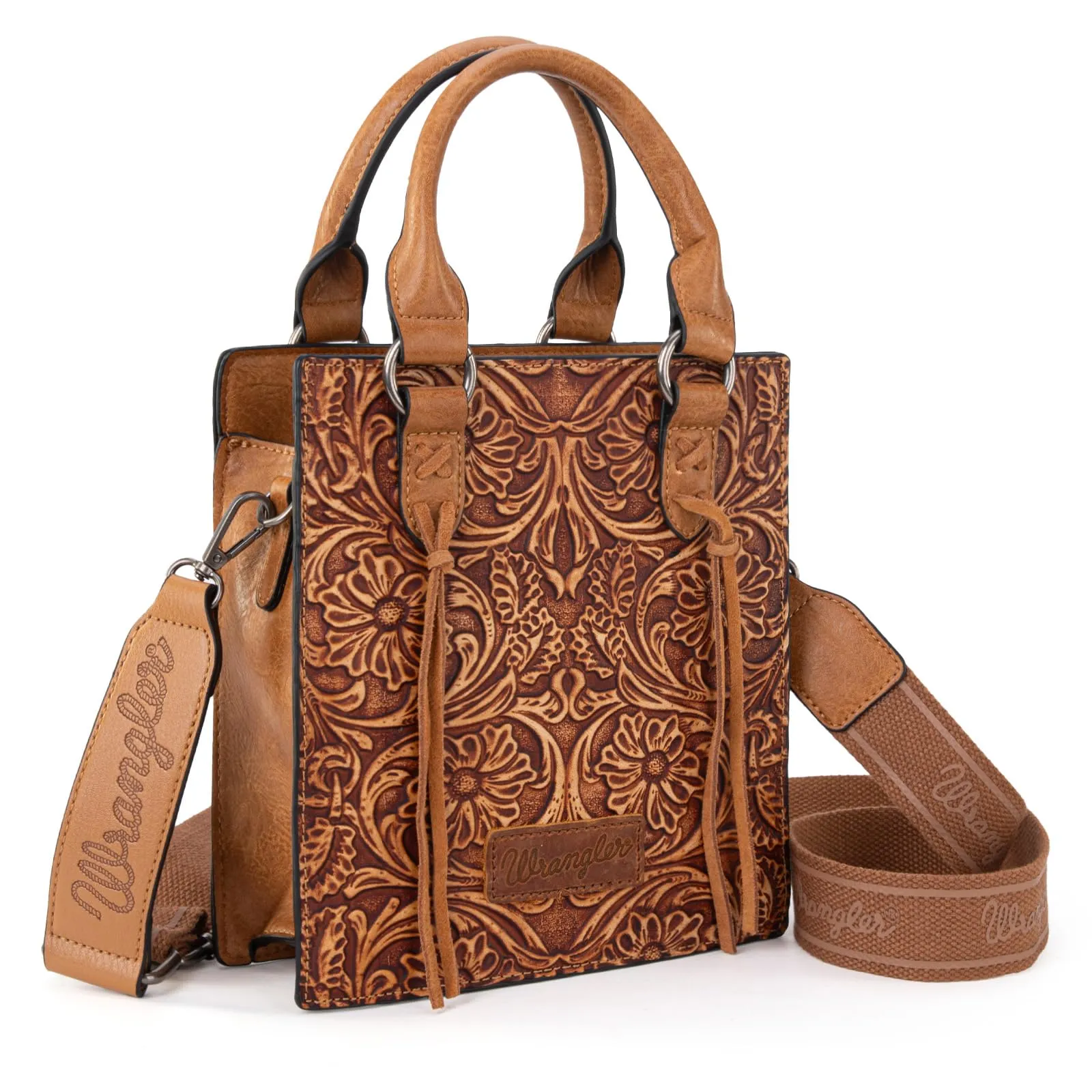 Wrangler Small Crossbody Bag for Women Wallet Women Fringe Top handle handbag Mini Purse and Embossed Western Purse WG271-8119LBR