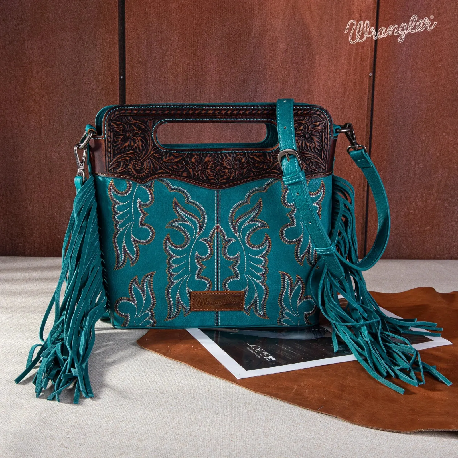 Wrangler Women Bag Boot Scroll Western Crossbody Purse Turquoise