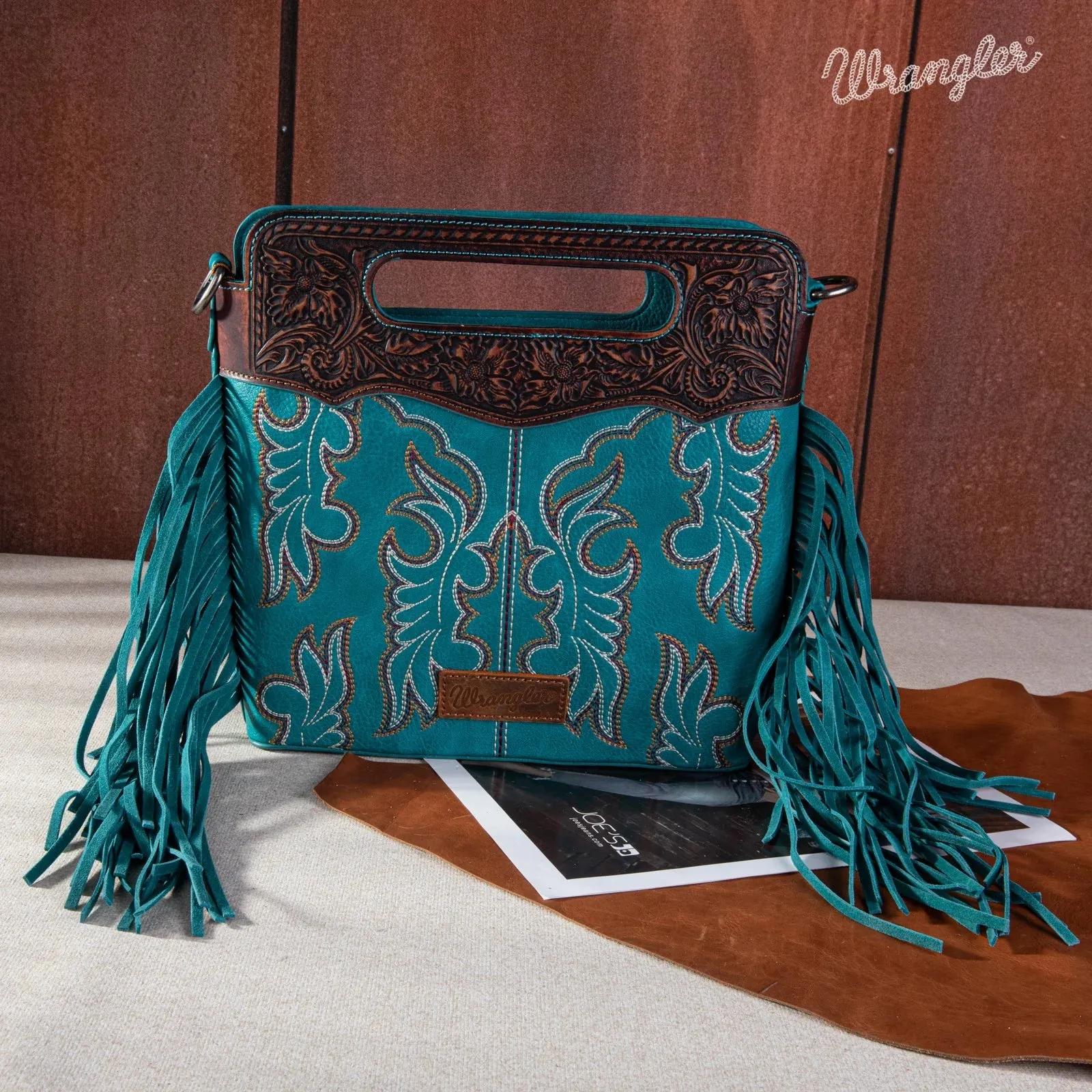 Wrangler Women Bag Boot Scroll Western Crossbody Purse Turquoise