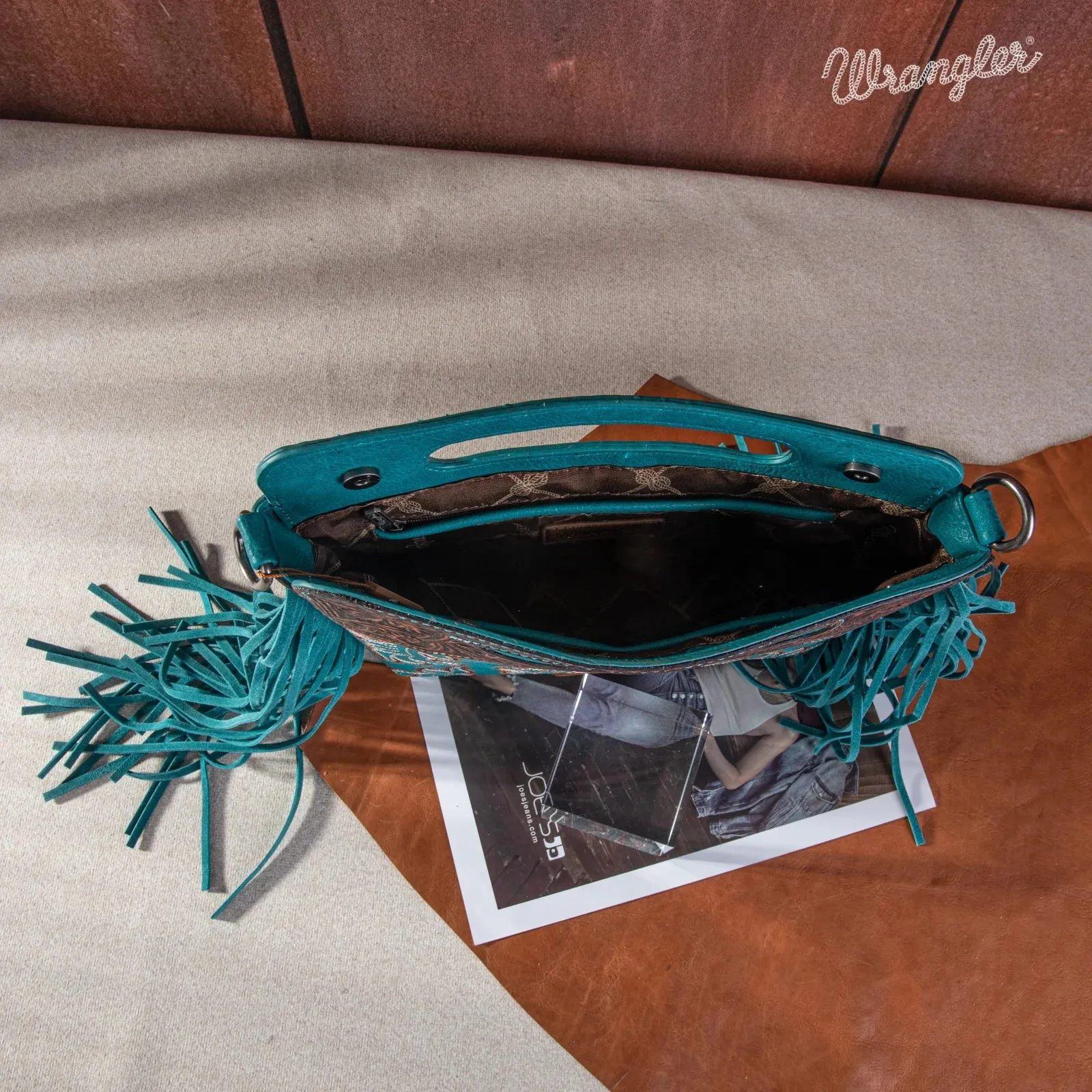 Wrangler Women Bag Boot Scroll Western Crossbody Purse Turquoise