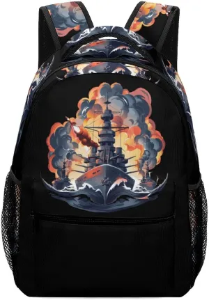WW2 Warship Battleship Cruisers Naval Fleet Backpack Lightweight Laptop Backpack Casual Bag Travel Daypack for Women Men