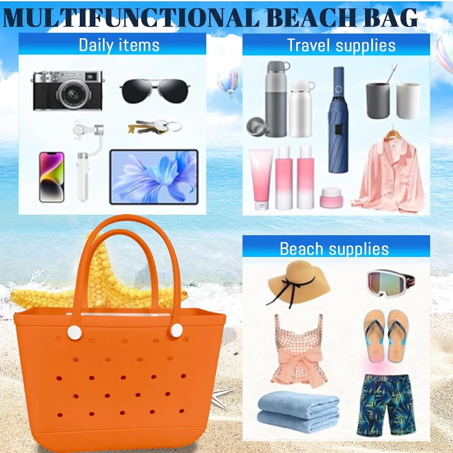 X-Large Rubber Tote Bag Waterproof Beach Washable Handbag Storage Bags Durable Modern Travel SportsTote Bag