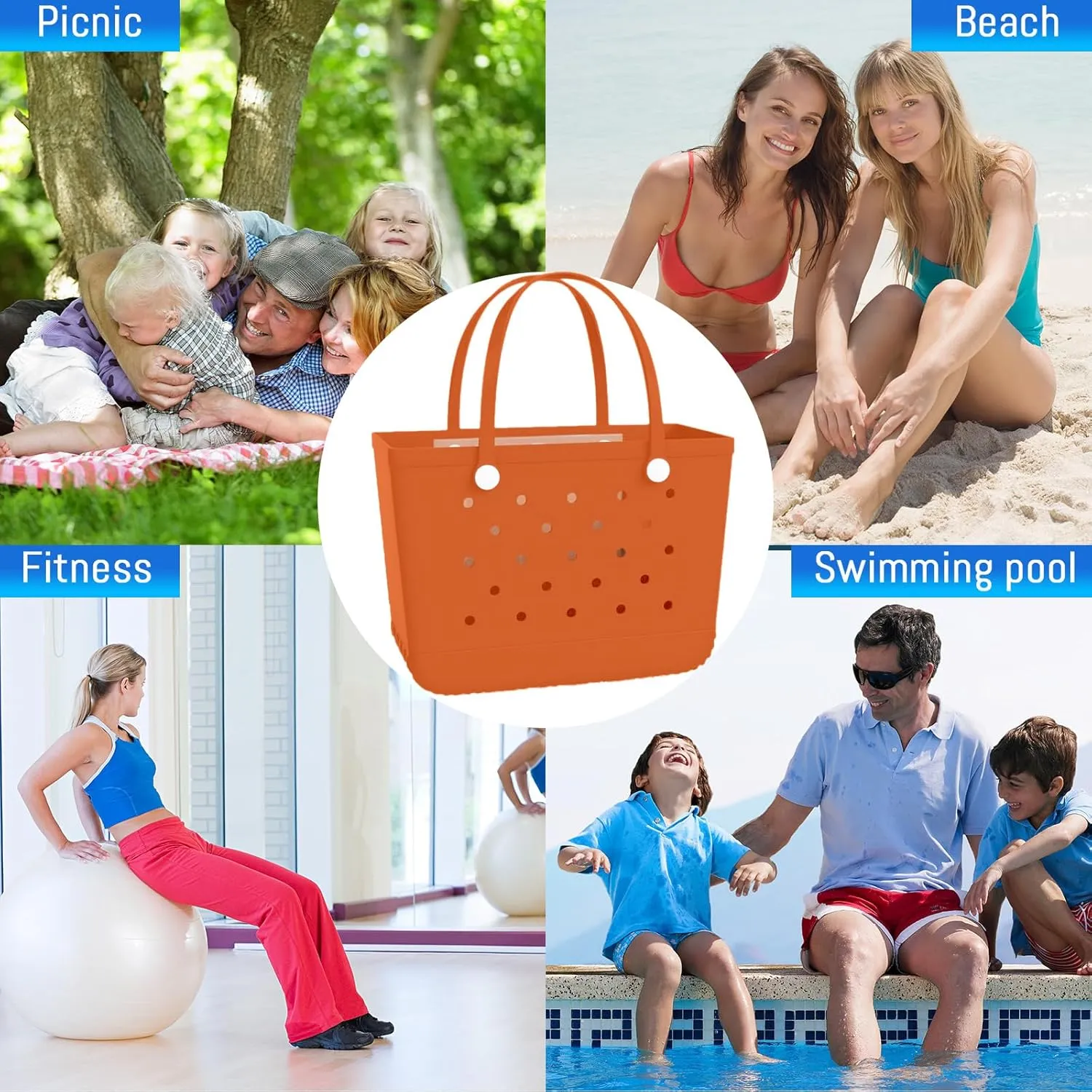 X-Large Rubber Tote Bag Waterproof Beach Washable Handbag Storage Bags Durable Modern Travel SportsTote Bag