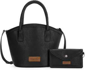 x Wrangler Small Tote Bag for Women Distressed Shoulder Purse Woven Handle Tote Handbag with Small Clutch Wallet