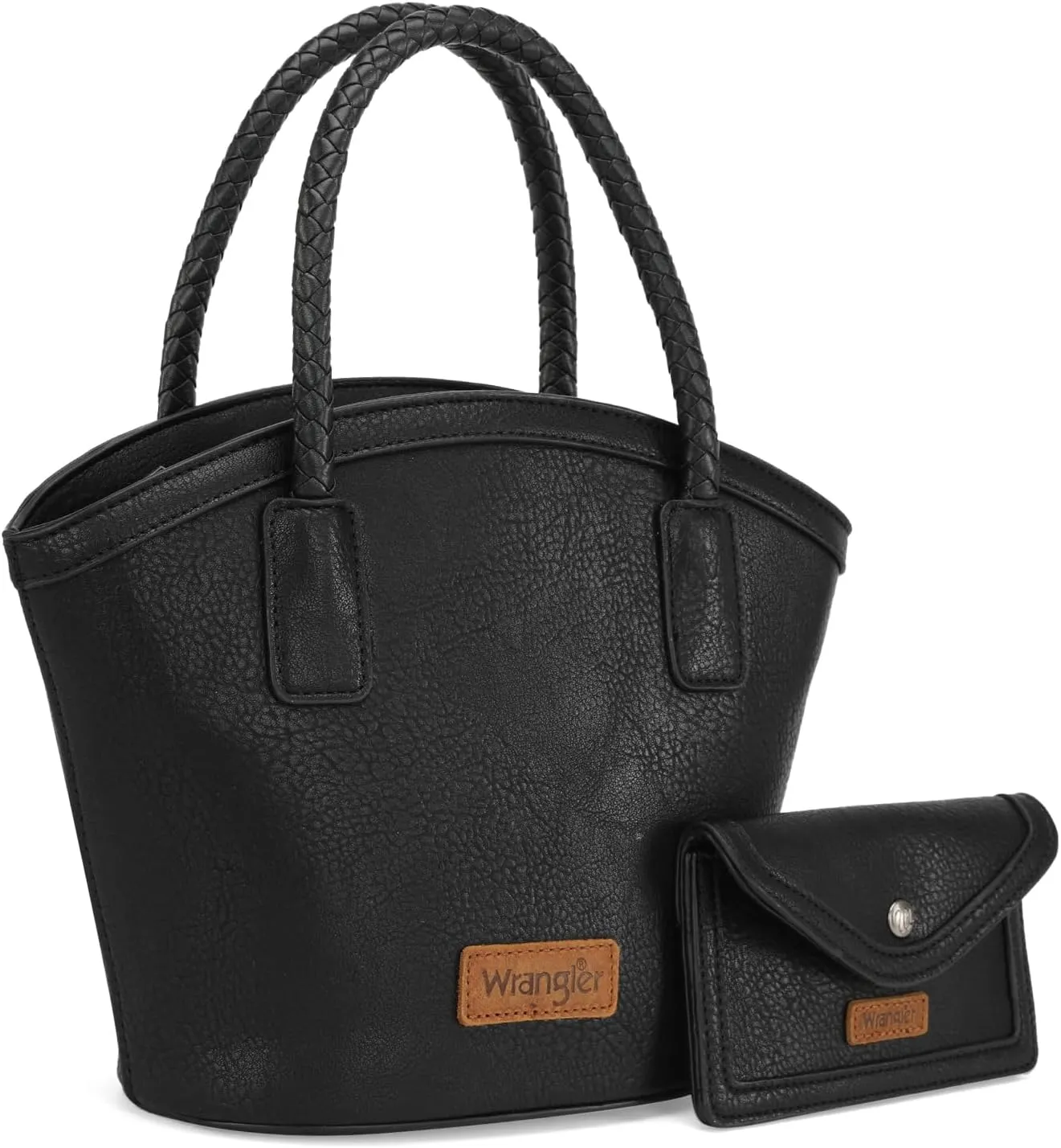 x Wrangler Small Tote Bag for Women Distressed Shoulder Purse Woven Handle Tote Handbag with Small Clutch Wallet
