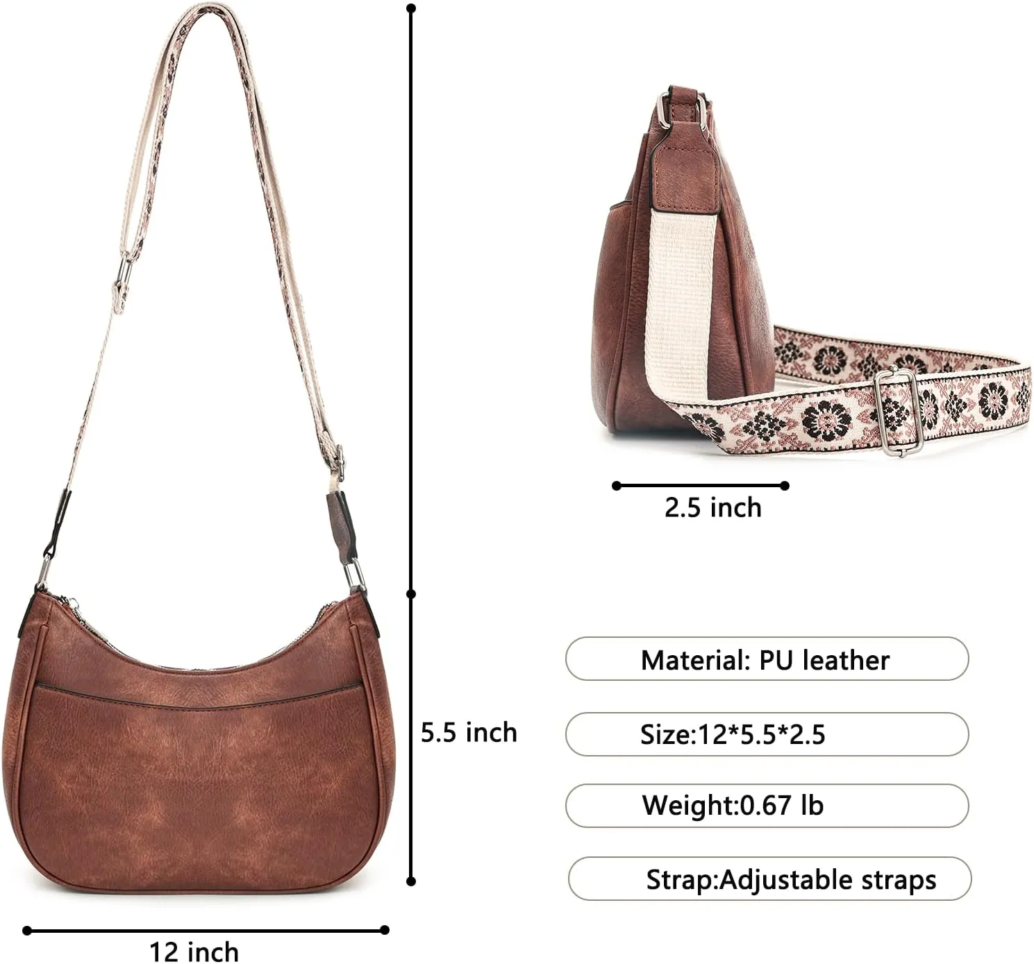 YDSIII Small Crossbody Bags for Women, Women's Cross body Bag with Adjustable Wide Guitar Strap, Vintage Vegan Leather