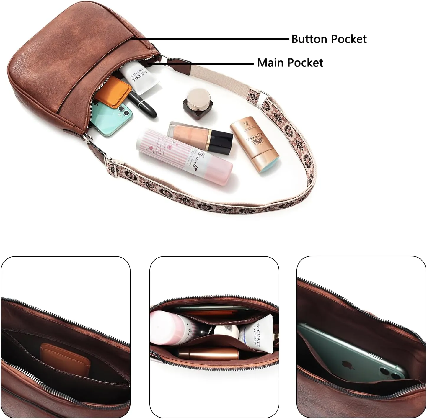 YDSIII Small Crossbody Bags for Women, Women's Cross body Bag with Adjustable Wide Guitar Strap, Vintage Vegan Leather