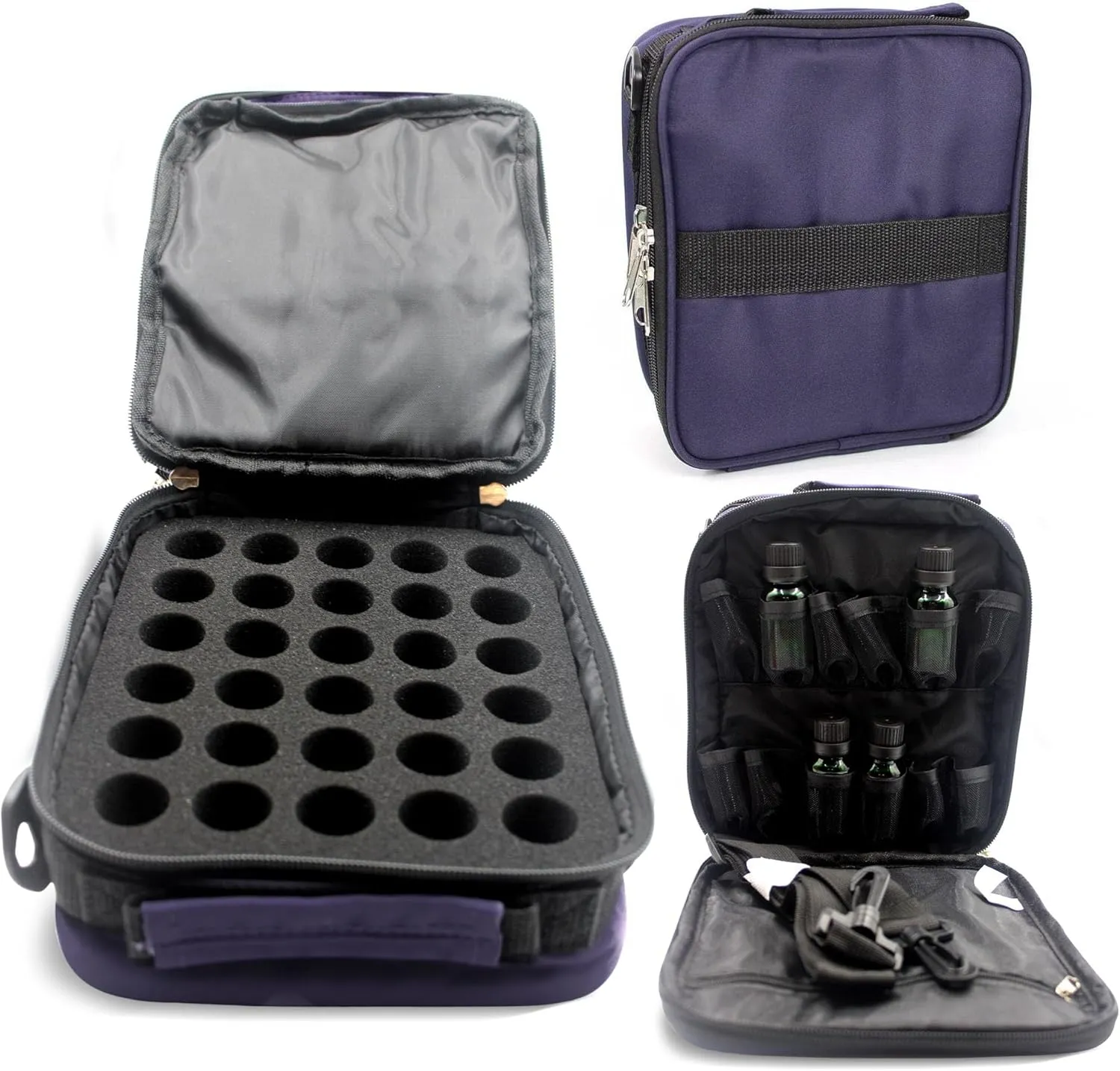 Your Oil Tools Versatile Essential Oil Storage Carrying Case- Holds 42 Bottles for 5ml, 10 ml, 15ml, 20ml and 100ml- Essential Oil Travel Case Storage Bag with Handle and Shoulder Straps – Eggplant