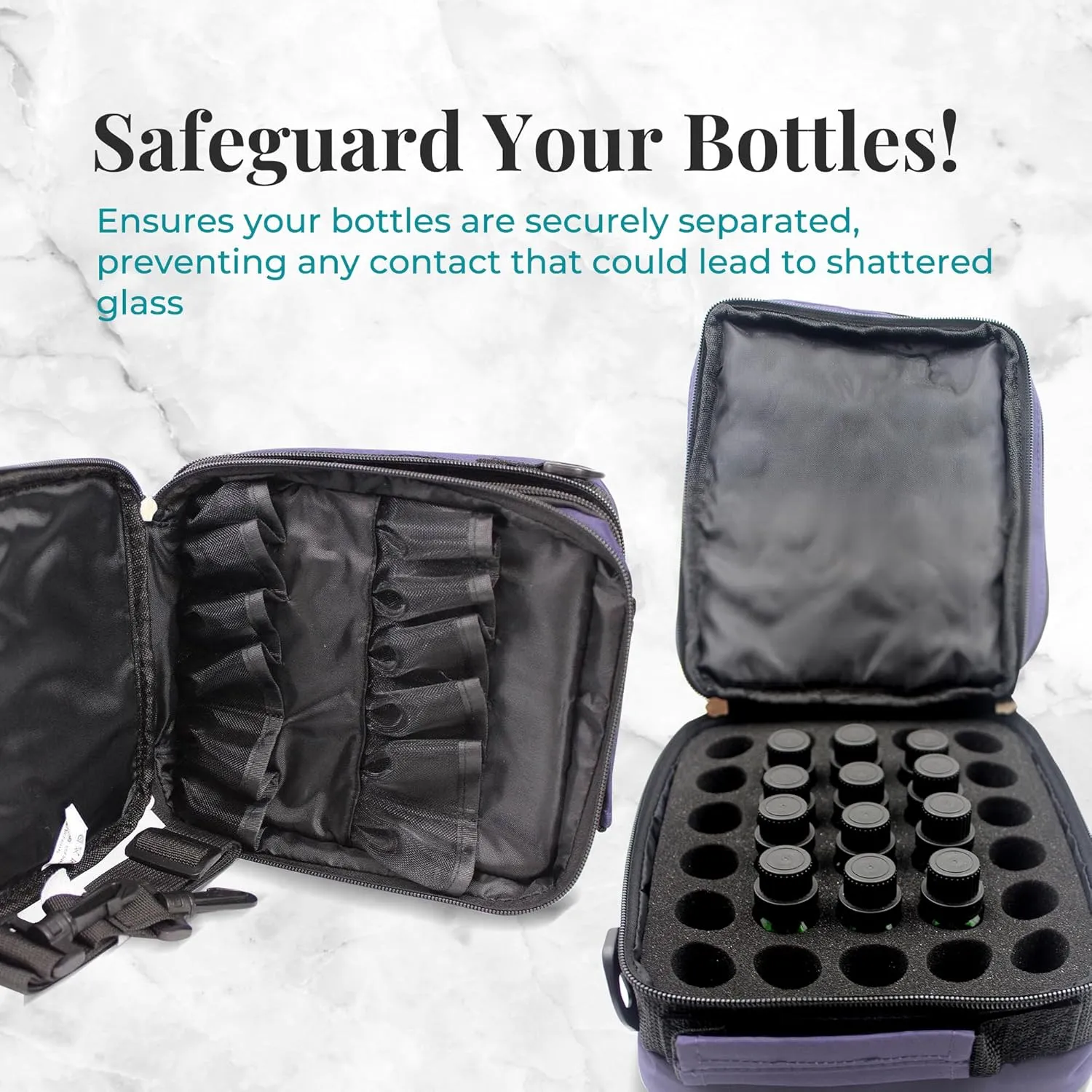 Your Oil Tools Versatile Essential Oil Storage Carrying Case- Holds 42 Bottles for 5ml, 10 ml, 15ml, 20ml and 100ml- Essential Oil Travel Case Storage Bag with Handle and Shoulder Straps – Eggplant