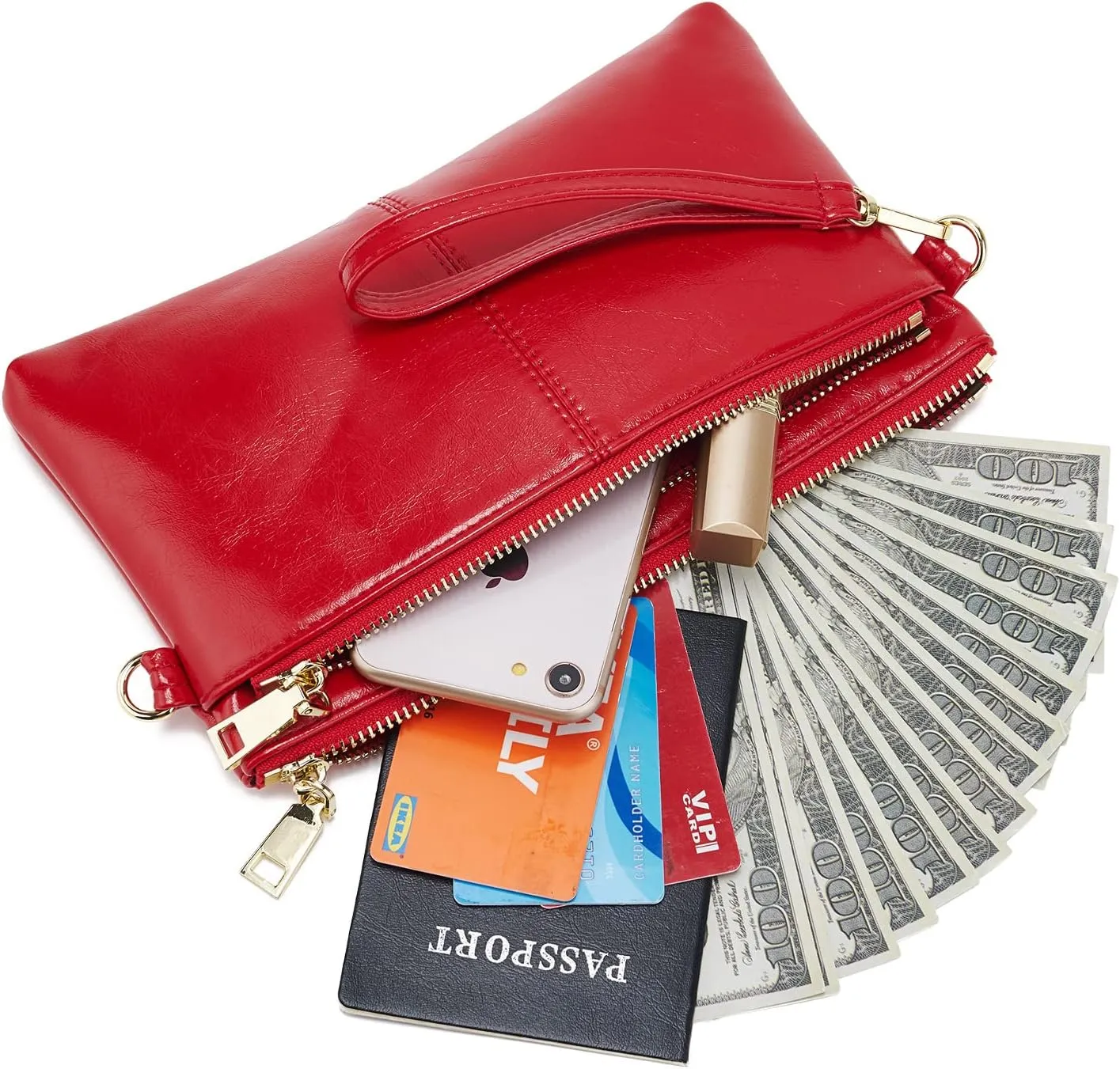 ZOOEASS Triple Zip Small Crossbody Bag Lightweight Purses Vegan Leather Wristlet Clutch, Includes Adjustable Shoulder