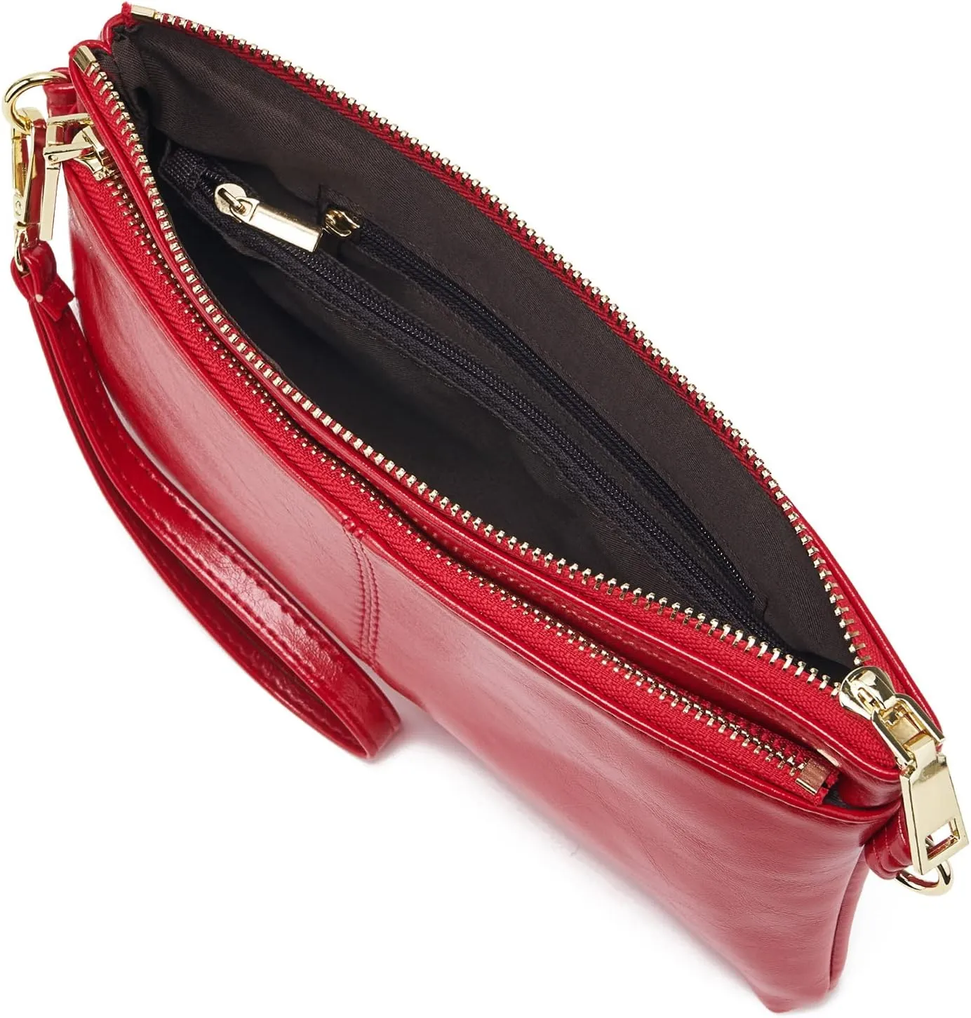 ZOOEASS Triple Zip Small Crossbody Bag Lightweight Purses Vegan Leather Wristlet Clutch, Includes Adjustable Shoulder