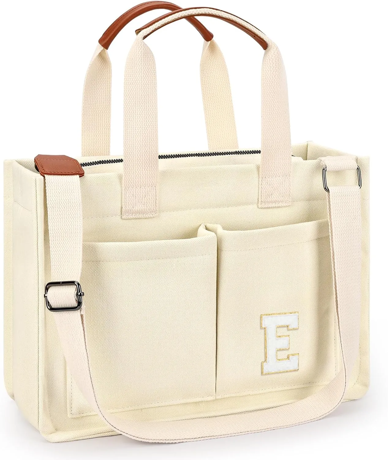 ZORFIN Canvas Tote Bag for Women with Zipper and Pockets Crossbody Work Laptop Book Bag for Travel College Gift