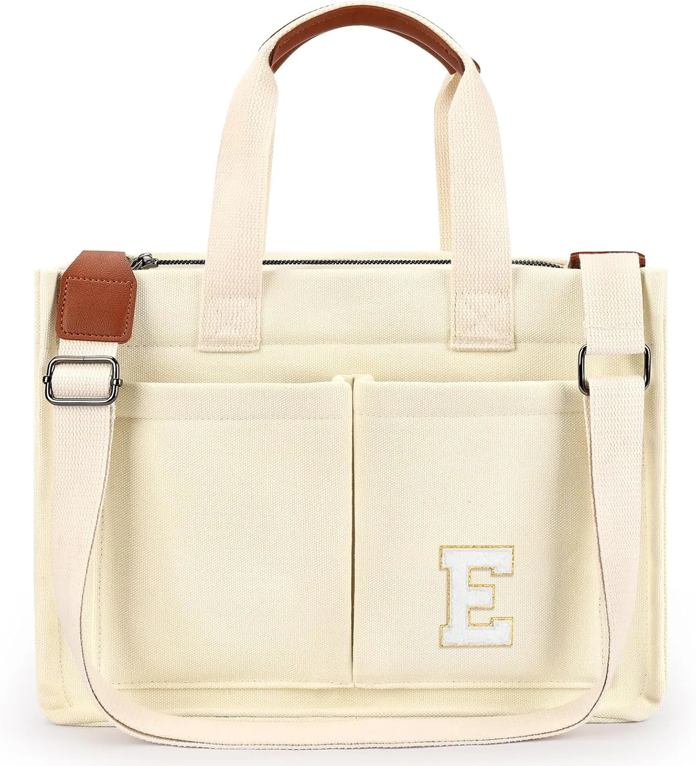 ZORFIN Canvas Tote Bag for Women with Zipper and Pockets Crossbody Work Laptop Book Bag for Travel College Gift