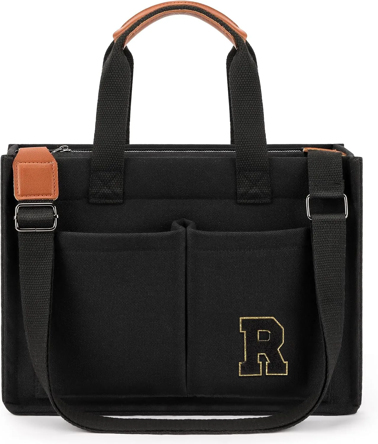 ZORFIN Canvas Tote Bag for Women with Zipper and Pockets Crossbody Work Laptop Book Bag for Travel College Gift
